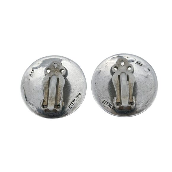 Cross Pattern Button Clip On Earrings | Vintage Sterling Silver 925 - Picture 3 of 5